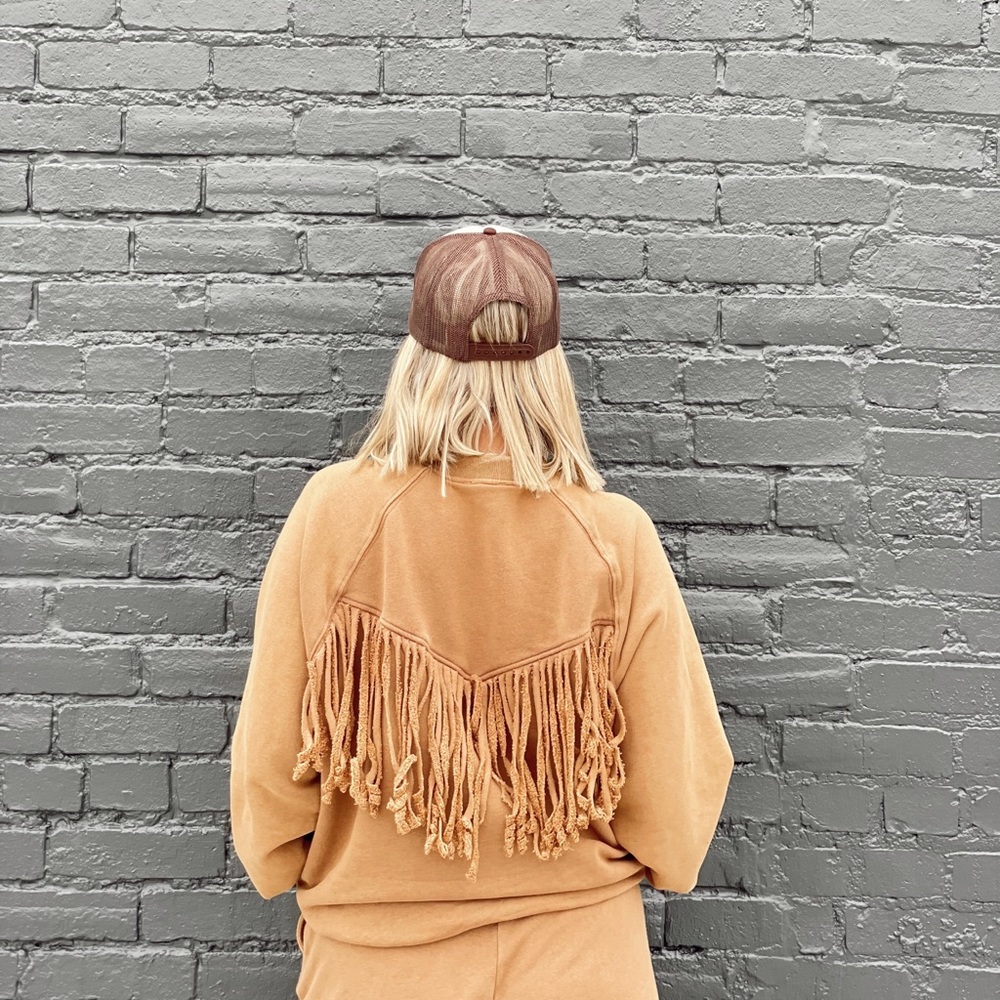 Camel Fringe Sweatshirt
